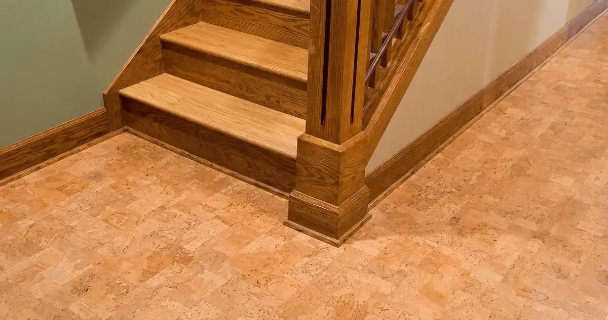 End of a staircase with cork flooring in Chula Vista, CA