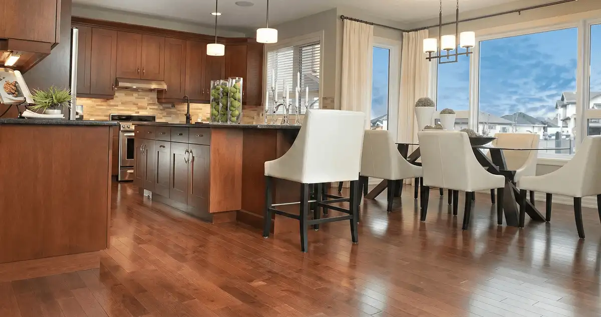 A modern kitchen with professionally installed wood flooring in Chula Vista, CA